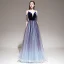 Elegante Violett Farbverlauf Abendkleider 2020 A Linie Spaghettiträger Kurze Ärmel Perlenstickerei Quaste Glanz Tülle Lange Rüschen Rückenfreies Festliche Kleider