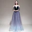 Elegante Violett Farbverlauf Abendkleider 2020 A Linie Spaghettiträger Kurze Ärmel Perlenstickerei Quaste Glanz Tülle Lange Rüschen Rückenfreies Festliche Kleider