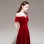 Fashion Red Velour Winter Evening Dresses  2020 A-Line / Princess See-through Square Neckline Short Sleeve Beading Floor-Length / Long Ruffle Backless Formal Dresses