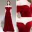 Fashion Red Velour Winter Evening Dresses  2020 A-Line / Princess See-through Square Neckline Short Sleeve Beading Floor-Length / Long Ruffle Backless Formal Dresses