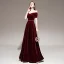 Chic / Beautiful Burgundy Winter Evening Dresses  2020 A-Line / Princess Off-The-Shoulder Short Sleeve Glitter Velour Beading Sash Floor-Length / Long Backless Formal Dresses