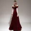 Chic / Beautiful Burgundy Winter Evening Dresses  2020 A-Line / Princess Off-The-Shoulder Short Sleeve Glitter Velour Beading Sash Floor-Length / Long Backless Formal Dresses