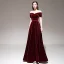 Chic / Beautiful Burgundy Winter Evening Dresses  2020 A-Line / Princess Off-The-Shoulder Short Sleeve Glitter Velour Beading Sash Floor-Length / Long Backless Formal Dresses