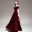 Chic / Beautiful Burgundy Winter Evening Dresses  2020 A-Line / Princess Off-The-Shoulder Short Sleeve Glitter Velour Beading Sash Floor-Length / Long Backless Formal Dresses