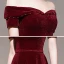 Chic / Beautiful Burgundy Winter Evening Dresses  2020 A-Line / Princess Off-The-Shoulder Short Sleeve Glitter Velour Beading Sash Floor-Length / Long Backless Formal Dresses