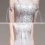 Élégant Gris Été Robe De Soirée 2020 Princesse Bretelles Spaghetti Sans Manches Perlage Appliques En Dentelle Longue Volants Dos Nu Robe De Ceremonie