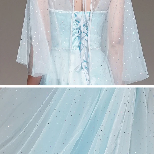Romantique Bleu Ciel Robe De Soirée Avec Châle 2020 Princesse épaules Sans Manches Perlage Ceinture Longue Volants Dos Nu Robe De Ceremonie