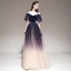 Fashion Purple Gradient-Color Evening Dresses  2020 A-Line / Princess Spaghetti Straps Short Sleeve Appliques Lace Beading Sash Glitter Tulle Floor-Length / Long Ruffle