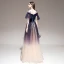 Fashion Purple Gradient-Color Evening Dresses  2020 A-Line / Princess Spaghetti Straps Short Sleeve Appliques Lace Beading Sash Glitter Tulle Floor-Length / Long Ruffle