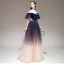 Fashion Purple Gradient-Color Evening Dresses  2020 A-Line / Princess Spaghetti Straps Short Sleeve Appliques Lace Beading Sash Glitter Tulle Floor-Length / Long Ruffle