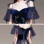 Fashion Purple Gradient-Color Evening Dresses  2020 A-Line / Princess Spaghetti Straps Short Sleeve Appliques Lace Beading Sash Glitter Tulle Floor-Length / Long Ruffle
