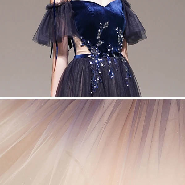 Fashion Purple Gradient-Color Evening Dresses 2020 A-Line / Princess Spaghetti Straps Short Sleeve Appliques Lace Beading Sash Glitter Tulle Floor-Length / Long Ruffle