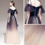 Fashion Purple Gradient-Color Evening Dresses  2020 A-Line / Princess Spaghetti Straps Short Sleeve Appliques Lace Beading Sash Glitter Tulle Floor-Length / Long Ruffle
