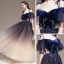 Fashion Purple Gradient-Color Evening Dresses  2020 A-Line / Princess Spaghetti Straps Short Sleeve Appliques Lace Beading Sash Glitter Tulle Floor-Length / Long Ruffle