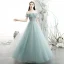 Chic / Belle Bleu Ciel Robe De Soirée 2020 Princesse De l'épaule Manches Courtes Perlage Glitter Tulle Longue Volants Dos Nu Robe De Ceremonie
