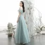 Chic / Belle Bleu Ciel Robe De Soirée 2020 Princesse De l'épaule Manches Courtes Perlage Glitter Tulle Longue Volants Dos Nu Robe De Ceremonie