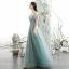 Chic / Belle Bleu Ciel Robe De Soirée 2020 Princesse De l'épaule Manches Courtes Perlage Glitter Tulle Longue Volants Dos Nu Robe De Ceremonie