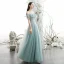 Chic / Belle Bleu Ciel Robe De Soirée 2020 Princesse De l'épaule Manches Courtes Perlage Glitter Tulle Longue Volants Dos Nu Robe De Ceremonie