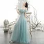 Chic / Belle Bleu Ciel Robe De Soirée 2020 Princesse De l'épaule Manches Courtes Perlage Glitter Tulle Longue Volants Dos Nu Robe De Ceremonie