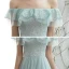 Chic / Belle Bleu Ciel Robe De Soirée 2020 Princesse De l'épaule Manches Courtes Perlage Glitter Tulle Longue Volants Dos Nu Robe De Ceremonie