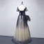 Chic / Belle Champagne Bleu Marine Robe De Soirée 2020 Princesse V-Cou Manches Courtes Glitter Tulle Ceinture Perlage Longue Volants Dos Nu Robe De Ceremonie