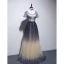 Chic / Belle Champagne Bleu Marine Robe De Soirée 2020 Princesse V-Cou Manches Courtes Glitter Tulle Ceinture Perlage Longue Volants Dos Nu Robe De Ceremonie