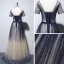 Chic / Belle Champagne Bleu Marine Robe De Soirée 2020 Princesse V-Cou Manches Courtes Glitter Tulle Ceinture Perlage Longue Volants Dos Nu Robe De Ceremonie