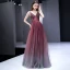 Elegant Burgundy Gradient-Color Evening Dresses  2020 A-Line / Princess Spaghetti Straps Sleeveless Beading Floor-Length / Long Ruffle Backless Formal Dresses