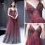 Elegant Burgundy Gradient-Color Evening Dresses  2020 A-Line / Princess Spaghetti Straps Sleeveless Beading Floor-Length / Long Ruffle Backless Formal Dresses