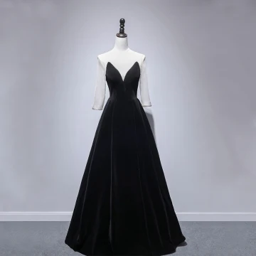 Simple Noire Velour Hiver Robe De Soirée 2020 Princesse Transparentes Encolure Dégagée Manches Longues Perlage Longue Volants Dos Nu Robe De Ceremonie