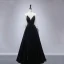 Modest / Simple Black Velour Winter Evening Dresses  2020 A-Line / Princess See-through Scoop Neck Long Sleeve Beading Floor-Length / Long Ruffle Backless Formal Dresses