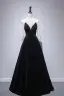Modest / Simple Black Velour Winter Evening Dresses  2020 A-Line / Princess See-through Scoop Neck Long Sleeve Beading Floor-Length / Long Ruffle Backless Formal Dresses