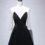Modest / Simple Black Velour Winter Evening Dresses  2020 A-Line / Princess See-through Scoop Neck Long Sleeve Beading Floor-Length / Long Ruffle Backless Formal Dresses