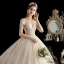 Luxe Champagne Transparentes Robe De Mariée 2020 Robe Boule Encolure Dégagée Manches Courtes Dos Nu Perlage Glitter Tulle Appliques En Dentelle Cathedral Train Volants