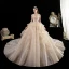 Luxury / Gorgeous Champagne Wedding Dresses 2020 Ball Gown Scoop Neck Sleeveless Backless Appliques Flower Glitter Tulle Beading Cathedral Train Ruffle