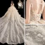 Luxury / Gorgeous Champagne Wedding Dresses 2020 Ball Gown Scoop Neck Sleeveless Backless Appliques Flower Glitter Tulle Beading Cathedral Train Ruffle