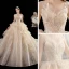 Luxury / Gorgeous Champagne Wedding Dresses 2020 Ball Gown Scoop Neck Sleeveless Backless Appliques Flower Glitter Tulle Beading Cathedral Train Ruffle