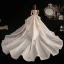 Luxury / Gorgeous Champagne Wedding Dresses 2020 Ball Gown Off-The-Shoulder Short Sleeve Backless Beading Printing Glitter Flower Cathedral Train Ruffle