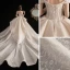 Luxury / Gorgeous Champagne Wedding Dresses 2020 Ball Gown Off-The-Shoulder Short Sleeve Backless Beading Printing Glitter Flower Cathedral Train Ruffle