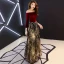 Chic / Belle Bordeaux Robe De Soirée 2019 Princesse De l'épaule Manches Longues Glitter Paillettes Longue Volants Dos Nu Robe De Ceremonie