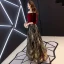 Chic / Belle Bordeaux Robe De Soirée 2019 Princesse De l'épaule Manches Longues Glitter Paillettes Longue Volants Dos Nu Robe De Ceremonie