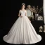 Simple Ivoire Satin La Mariée Robe De Mariée 2020 Princesse De l'épaule Manches Courtes Dos Nu Train De Balayage