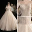 Chic / Beautiful Champagne Outdoor / Garden Wedding Dresses 2020 A-Line / Princess Scoop Neck Bow Short Sleeve Backless Beading Tassel Glitter Tulle Floor-Length / Long Ruffle