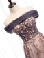 Chic / Beautiful Grape Champagne Evening Dresses  2020 A-Line / Princess Off-The-Shoulder Short Sleeve Beading Glitter Tulle Floor-Length / Long Ruffle Backless Formal Dresses