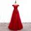 Chic / Belle Rouge Robe De Soirée 2020 Princesse De l'épaule Manches Courtes Ceinture Appliques En Dentelle Perlage Longue Volants Dos Nu Robe De Ceremonie