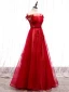 Chic / Belle Rouge Robe De Soirée 2020 Princesse De l'épaule Manches Courtes Ceinture Appliques En Dentelle Perlage Longue Volants Dos Nu Robe De Ceremonie