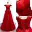 Chic / Belle Rouge Robe De Soirée 2020 Princesse De l'épaule Manches Courtes Ceinture Appliques En Dentelle Perlage Longue Volants Dos Nu Robe De Ceremonie