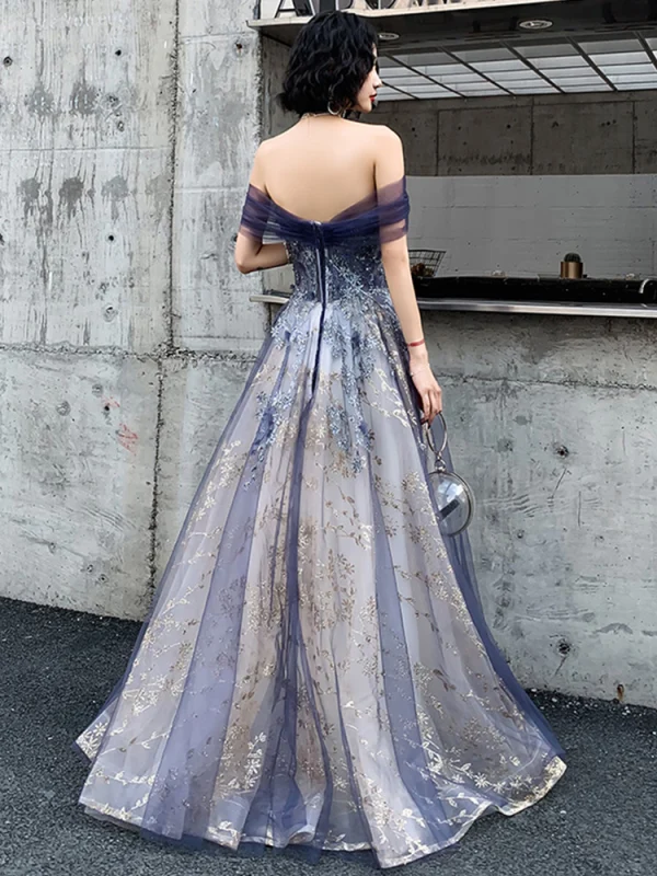 slim fit dress slacks Gold Lace Royal Blue Velvet Long Sleeve Prom Gown main image 1