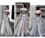 Elegant Navy Blue Gold Evening Dresses  2020 A-Line / Princess Off-The-Shoulder Short Sleeve Glitter Tulle Beading Floor-Length / Long Ruffle Backless Formal Dresses