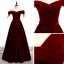 Affordable Burgundy Velour Winter Evening Dresses  2020 A-Line / Princess Off-The-Shoulder Bow Short Sleeve Sash Floor-Length / Long Backless Formal Dresses